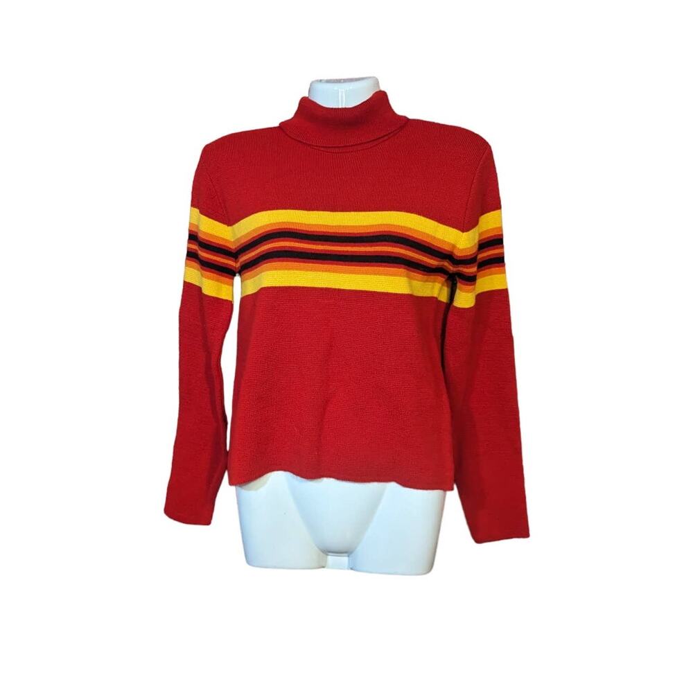 SIX red and yellow striped turtleneck  sweater size m